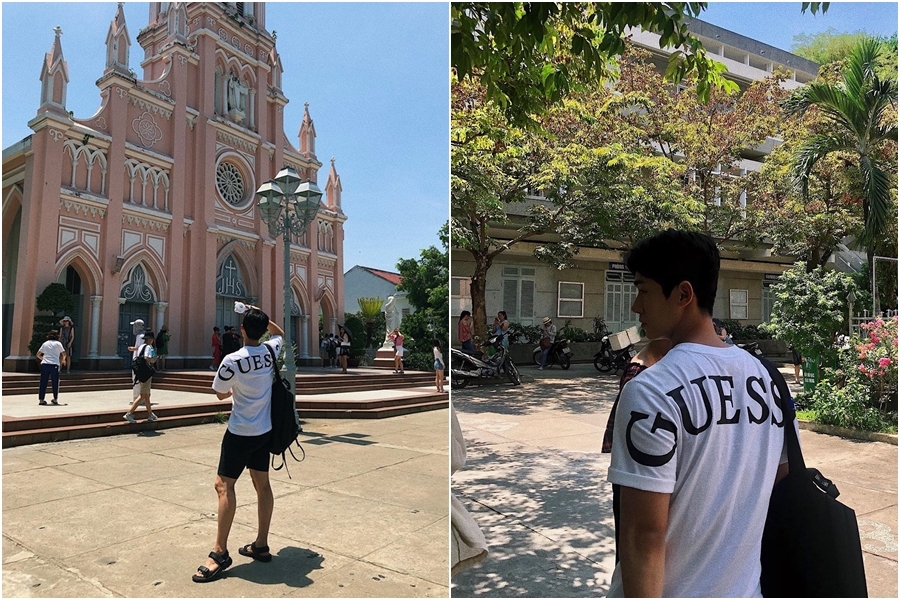 Hay Nhà thờ Chính tòa trên đường Trần Phú (quận Hải Châu) cũng không nằm ngoài danh sách các điểm tham quan của anh. Đây là nhà thờ duy nhất được xây dựng tại Đà Nẵng thời Pháp thuộc, không chỉ là địa điểm đi lễ của người địa phương mà còn là nơi chụp hình lý tưởng của các cặp đôi, du khách nhờ sắc hồng nhẹ nhàng và kiến trúc phương Tây.