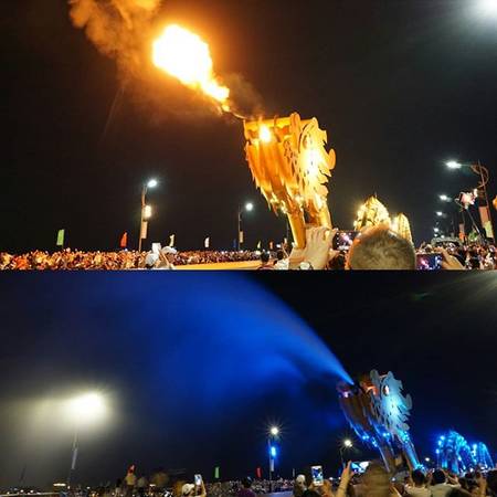 Cầu Rồng phun nước phun lửa vào cuối tuần. Ảnh: pwschmidty