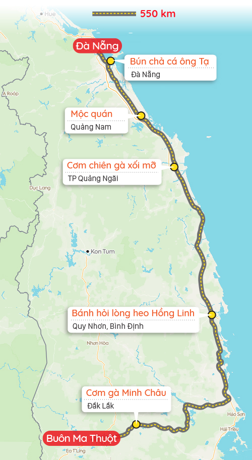 Quán ăn ngon trên đường từ Đà Nẵng đi Buôn Ma Thuột. Đồ họa: Tạ Lư.